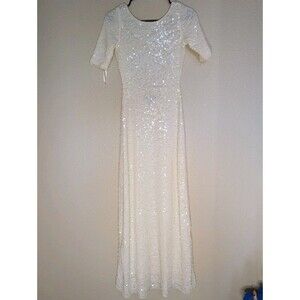 BCBGMAXAZRIA White Sequin Gown Dress XXS Halter Open Back Prom Wedding Formal